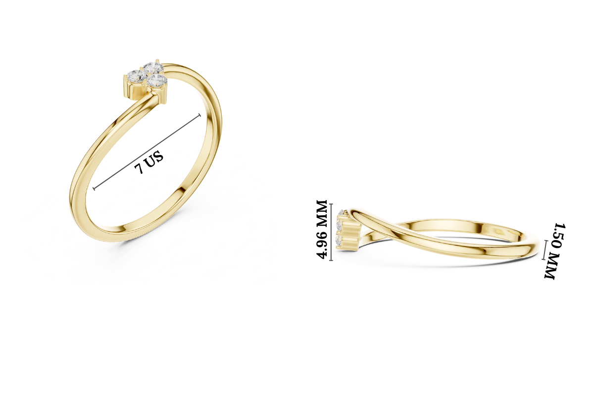 Gold Three Stone Ring Round Lab Grown Diamond Virel Ring