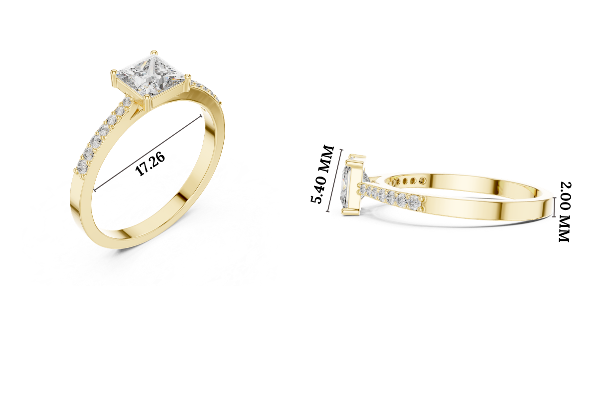 Gold Pave Princess Solitaire Lab Grown Diamond Yalyn Ring