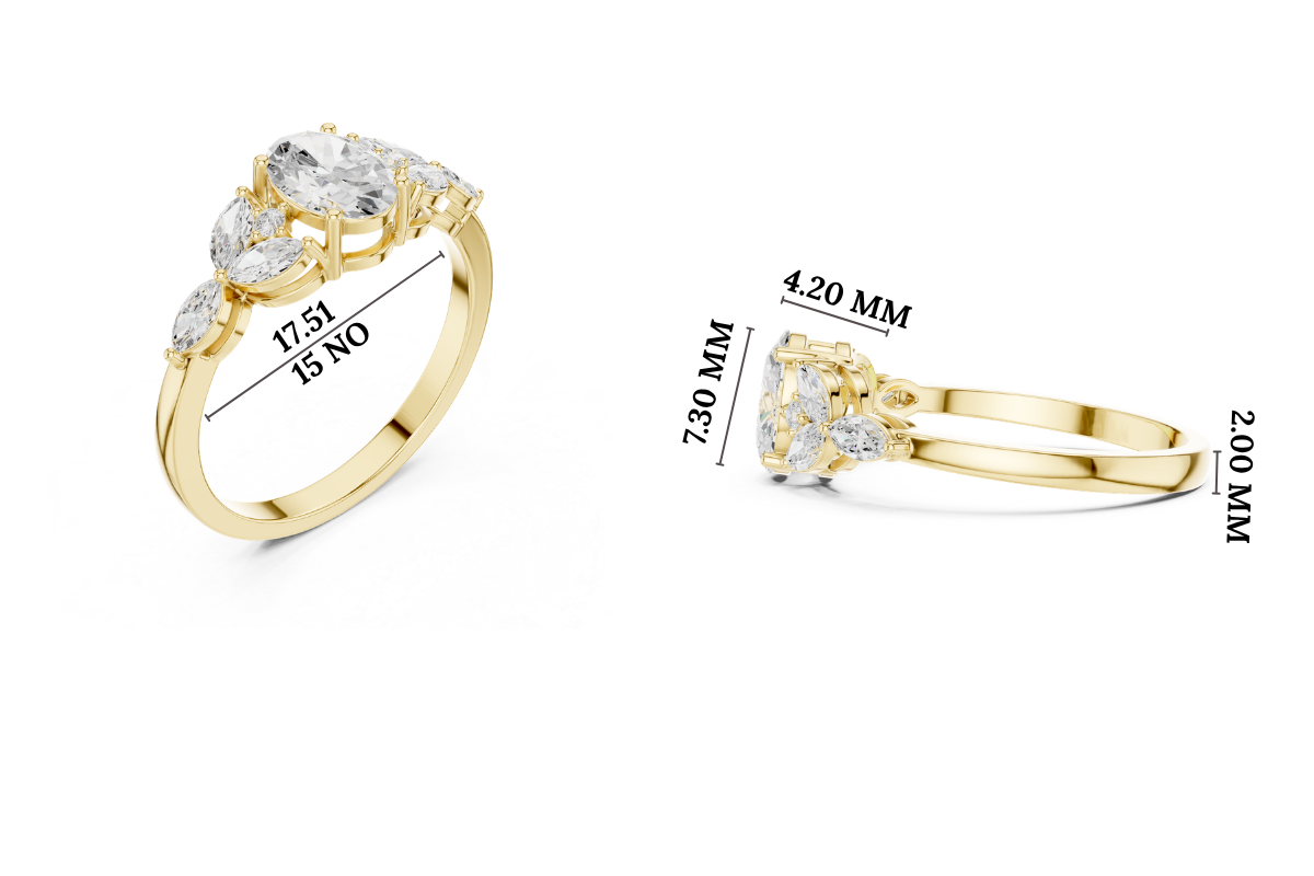 Gold Trilogy Setting Oval Marquise Lab Grown Diamond Cirel Ring