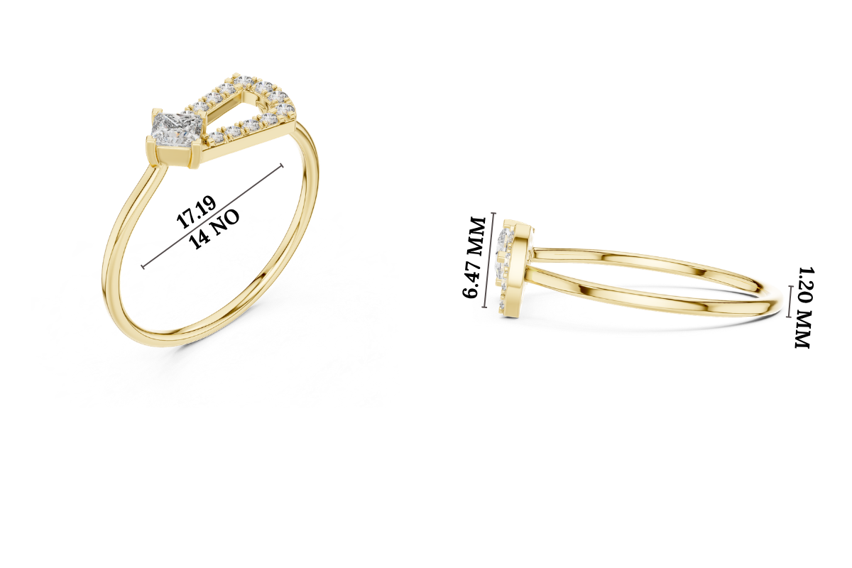 Gold Solitaire Pave Princess Lab Grown Diamond Petal Ring