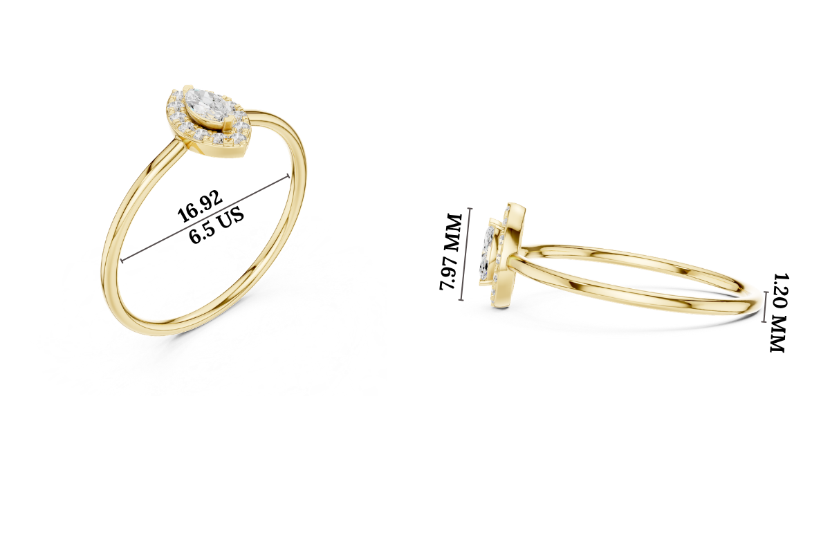 Gold Halo Setting Marquise Lab Grown Diamond Elvra Ring