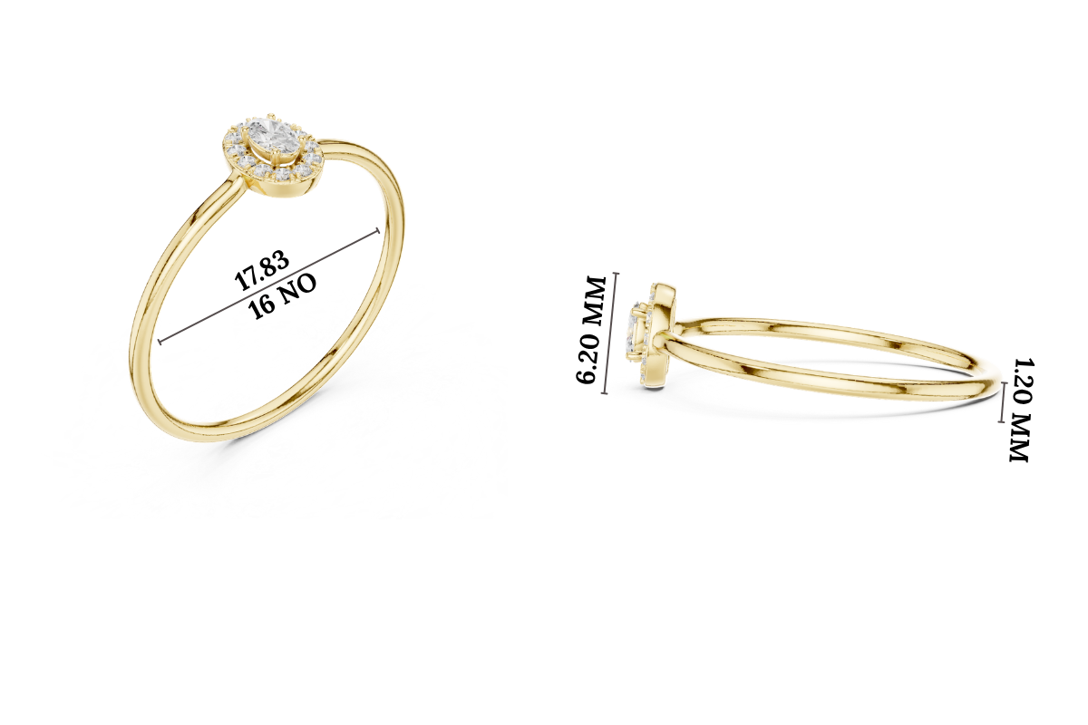 Gold Halo Settimg Oval Lab Grown Diamond Alyne Ring