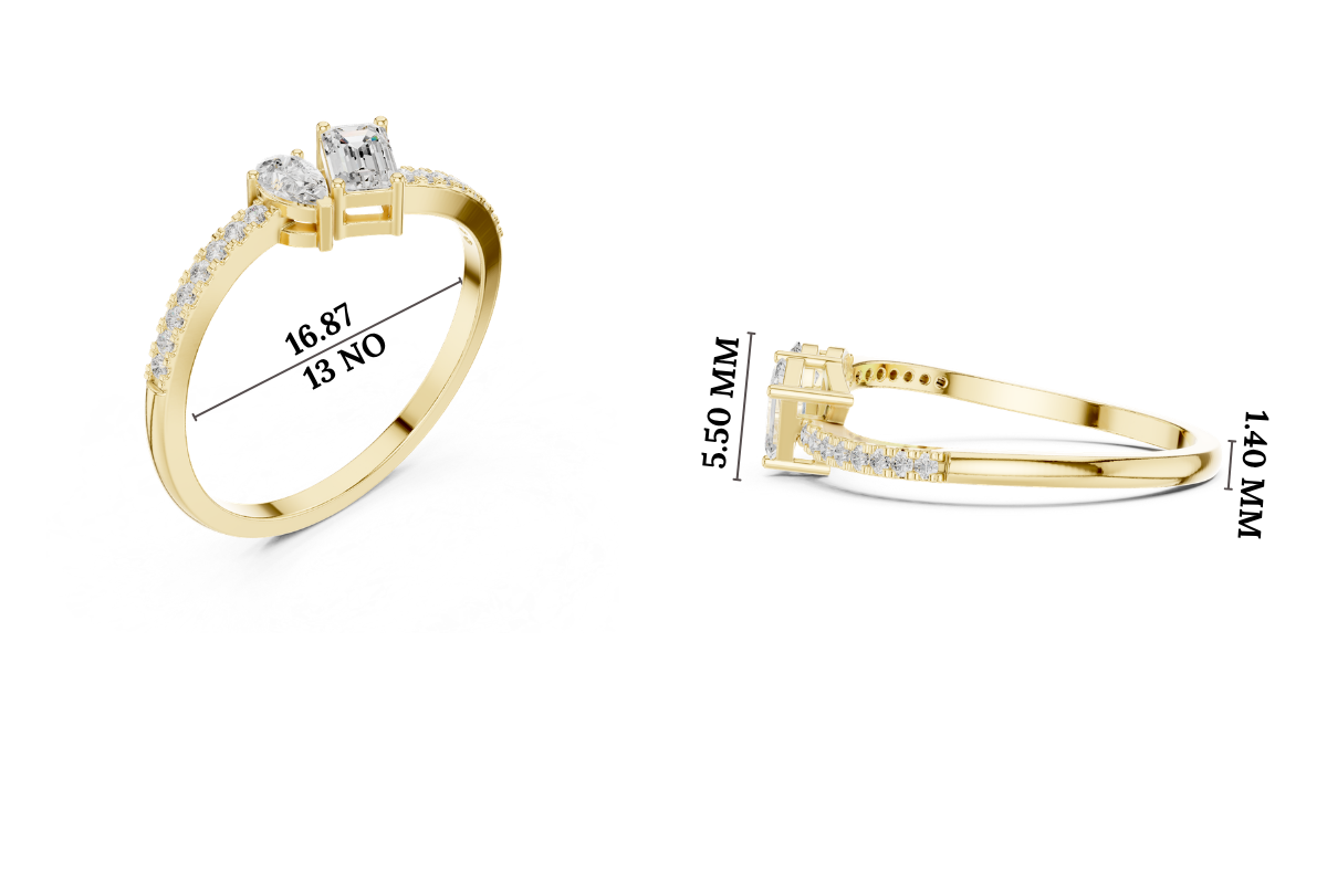 Gold Toi Et Moi Setting Pear Emerald Lab Grown Diamond Coris Ring