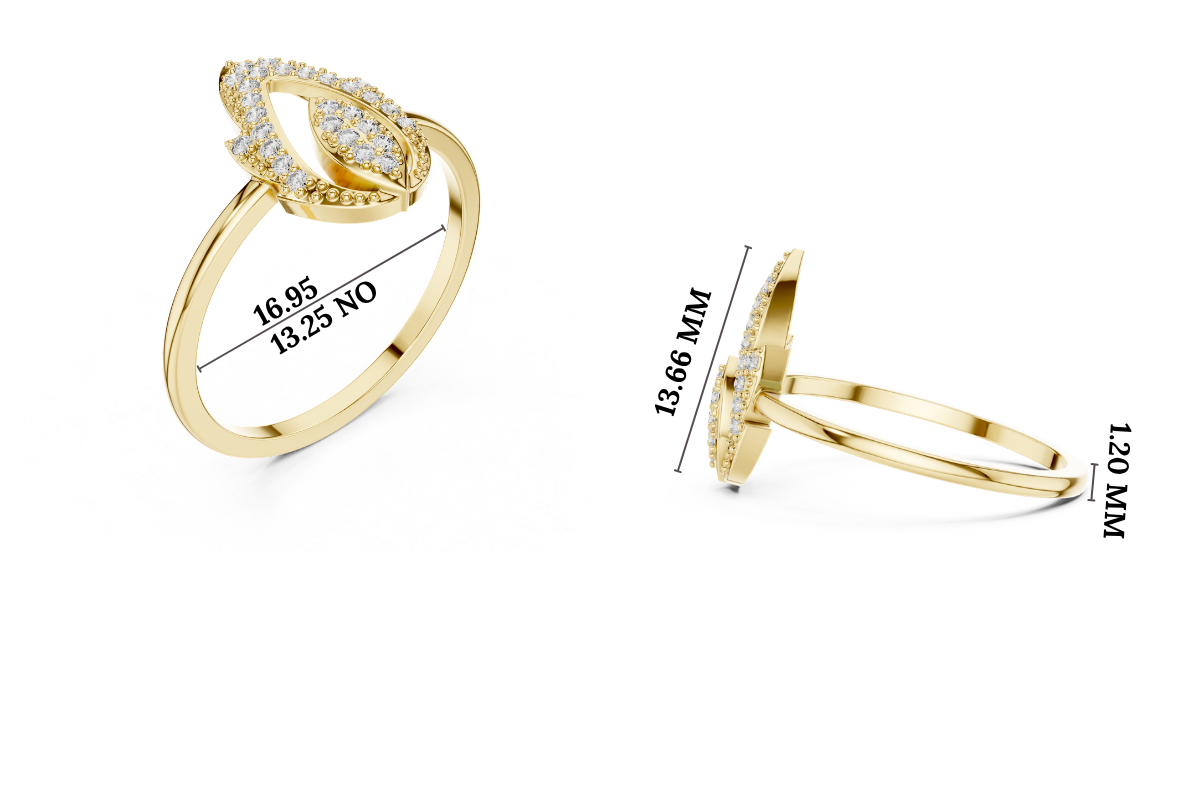 Gold Dual Leaf Halo Setting Round Lab Grown Diamond Rhyva Ring