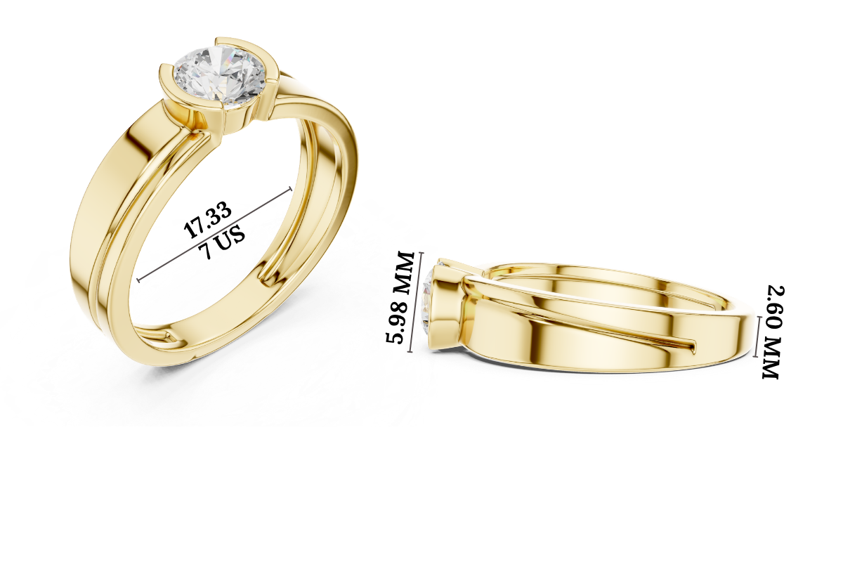 Gold Solitaire Setting Round Lab Grown Diamond Axion Ring