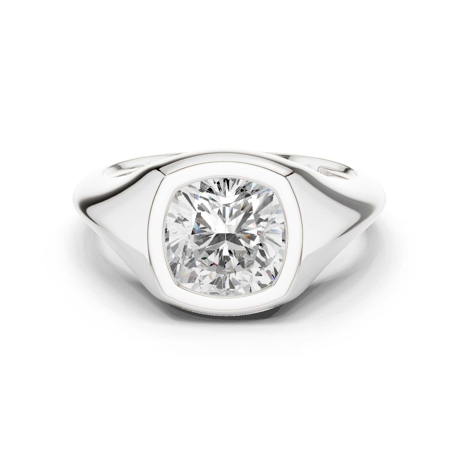 Gold 2Ct Bezel Bold Cushion Lab Grown Diamond Zyvian Ring