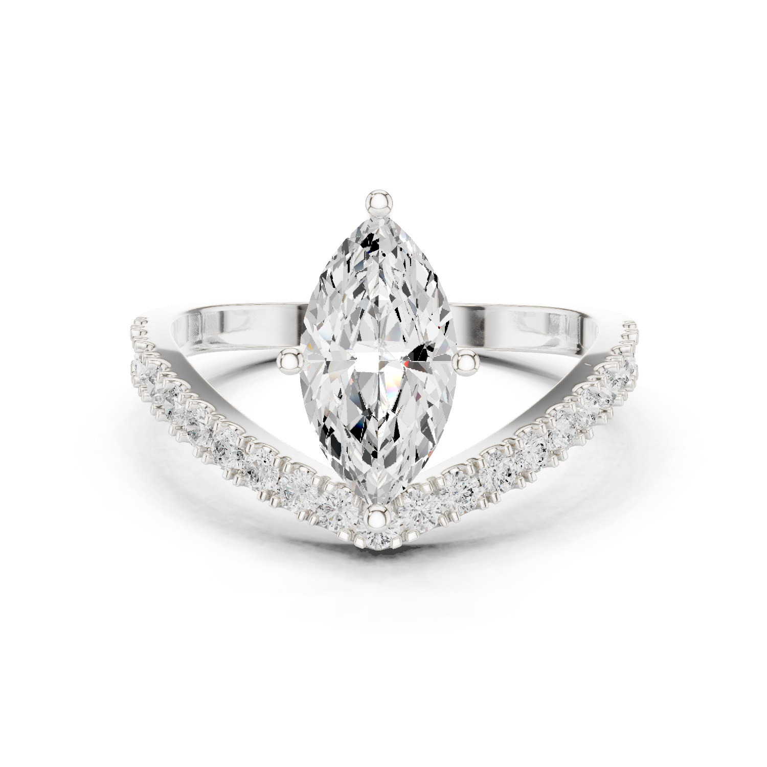 Gold 1Ct Pave Chevron Marquise Lab Grown Diamond Qirel Ring