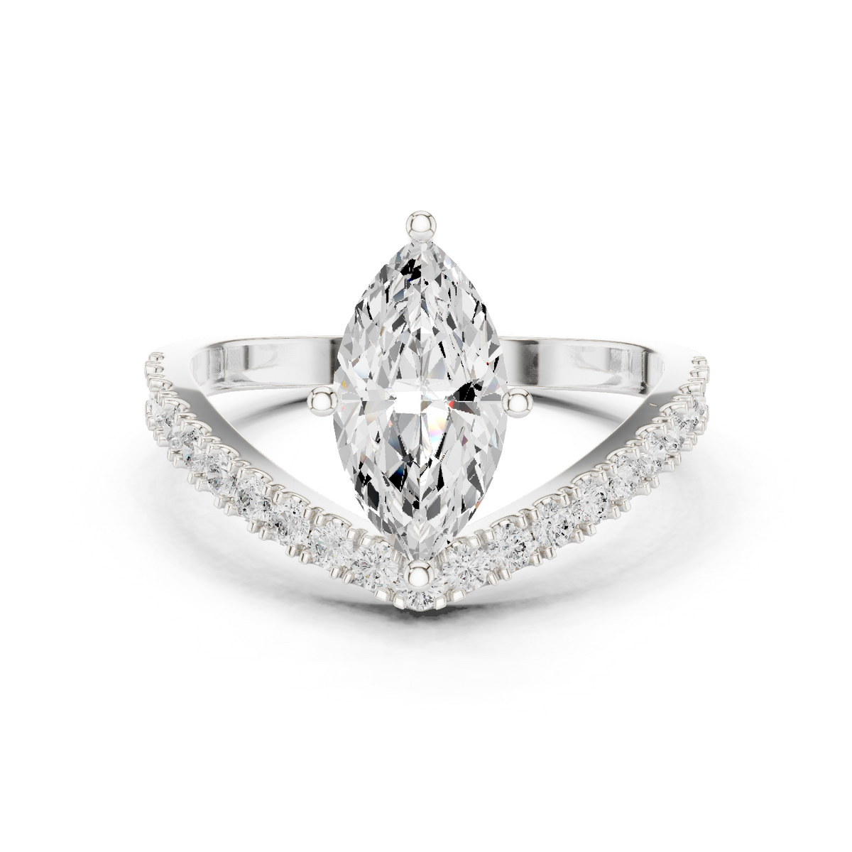 Gold 1Ct Pave Chevron Marquise Lab Grown Diamond Qirel Ring