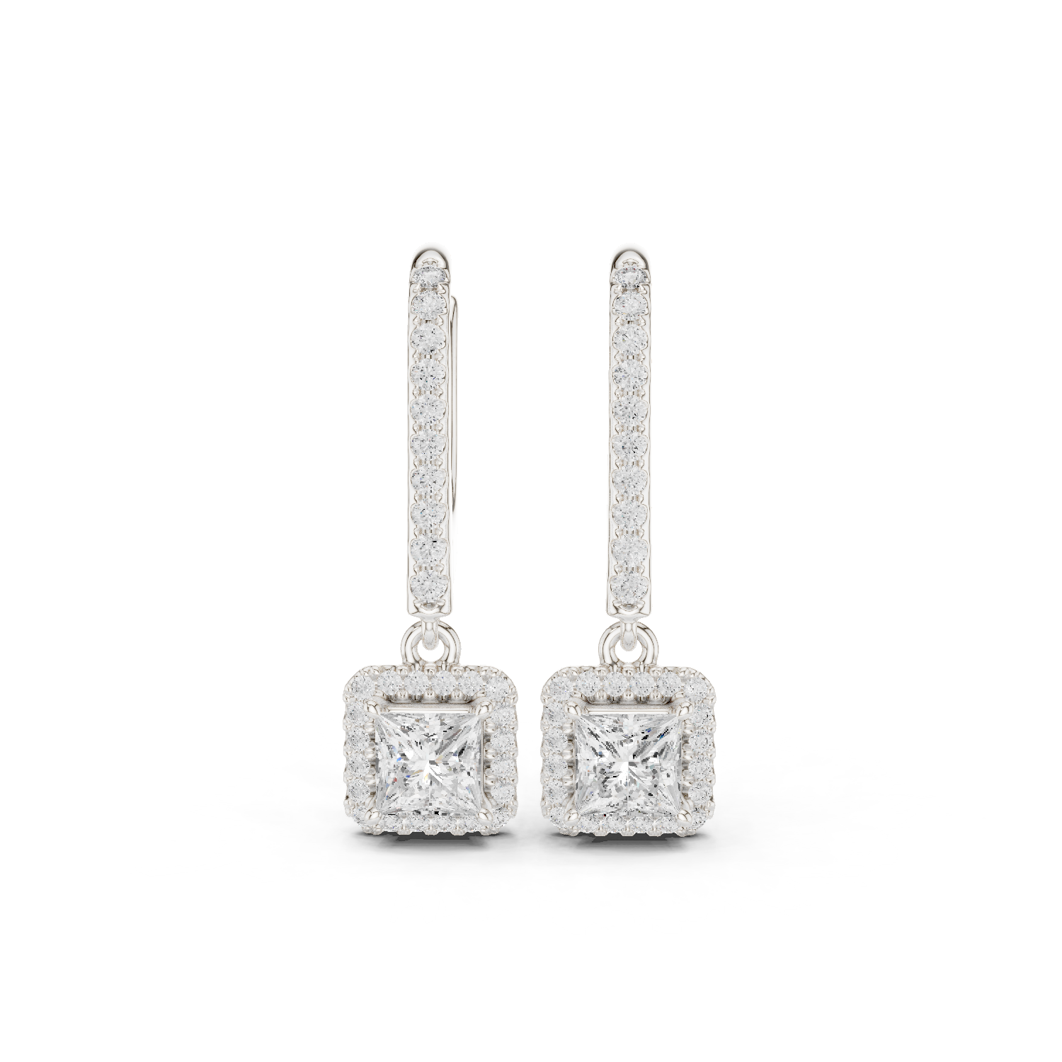 Gold Halo Drop Setting Princess Lab Grown Diamond Ardia Earring