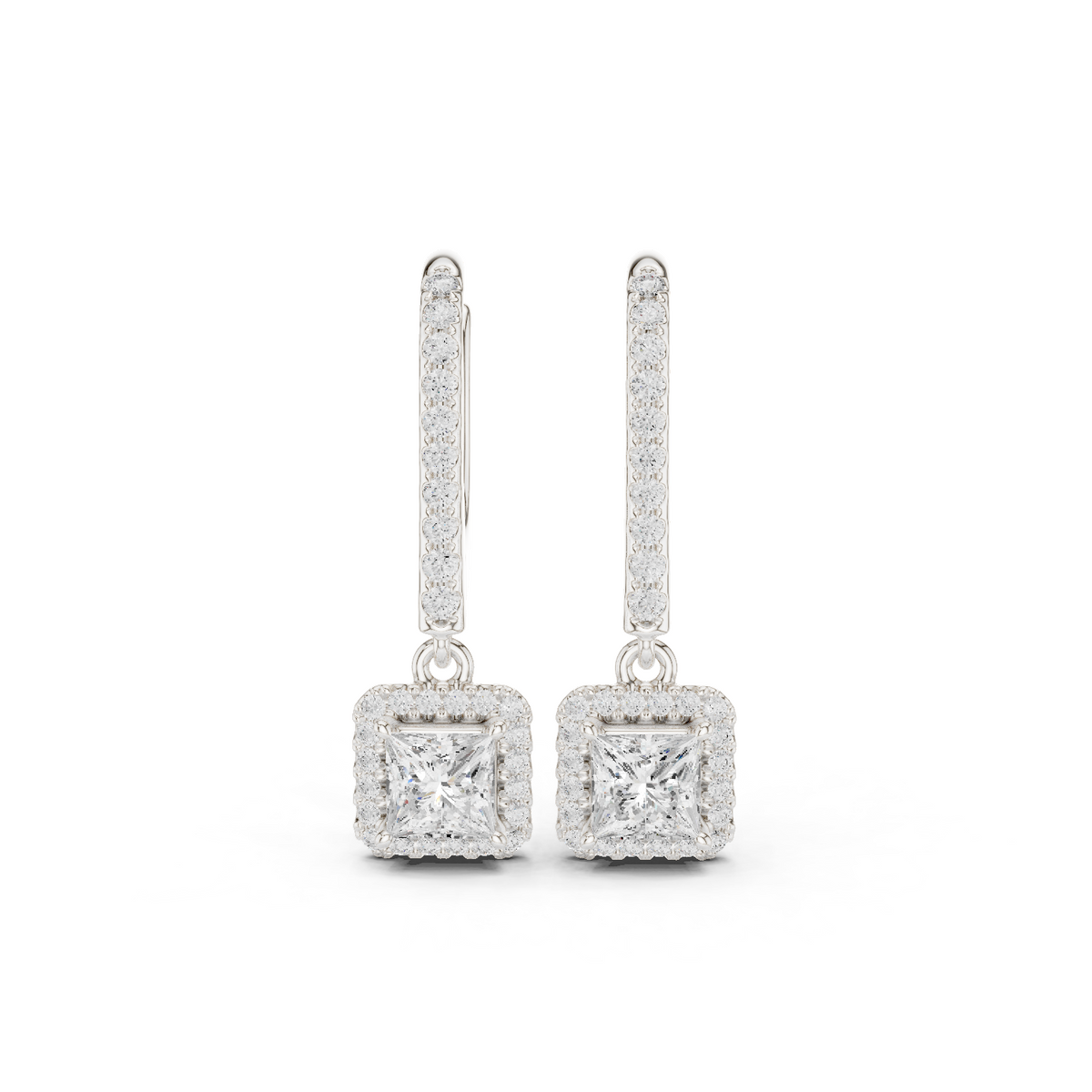 Gold Halo Drop Setting Princess Lab Grown Diamond Ardia Earring