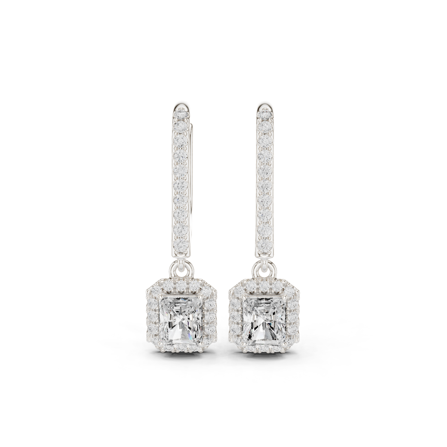 Gold Halo Drop Setting Radiant Lab Grown Diamond Sarela Earring