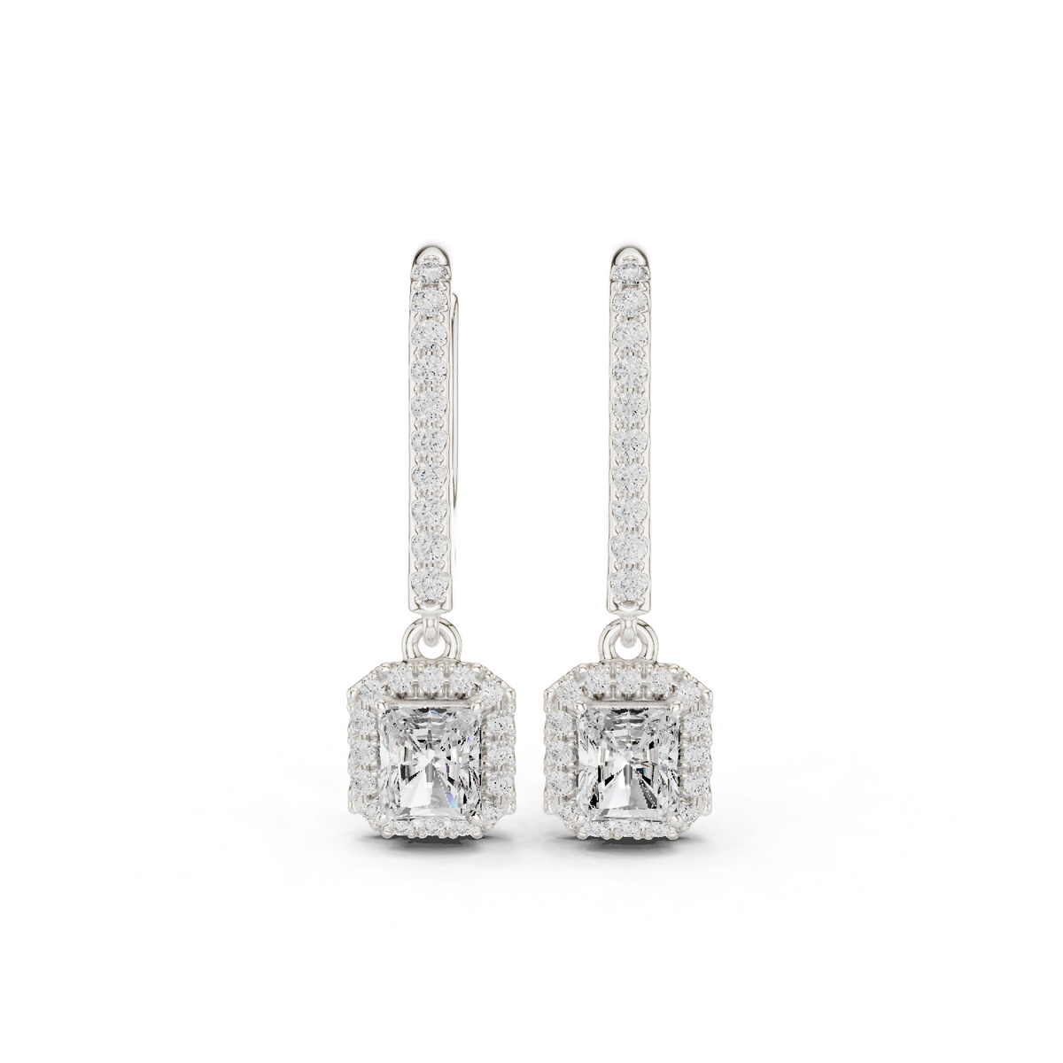 Gold Halo Drop Setting Radiant Lab Grown Diamond Sarela Earring
