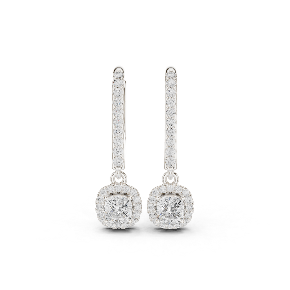 Gold Halo Drop Setting Cushion Lab Grown Diamond Elarra Earring