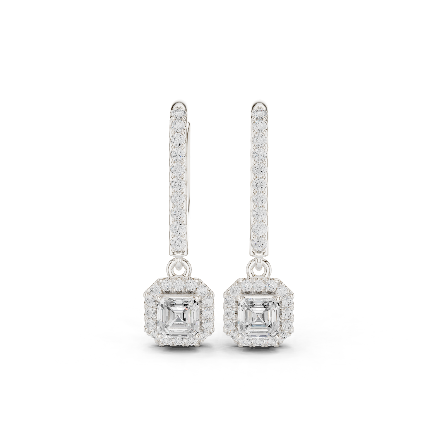 Gold Halo Drop Setting Asscher Lab Grown Diamond Aurea Earring