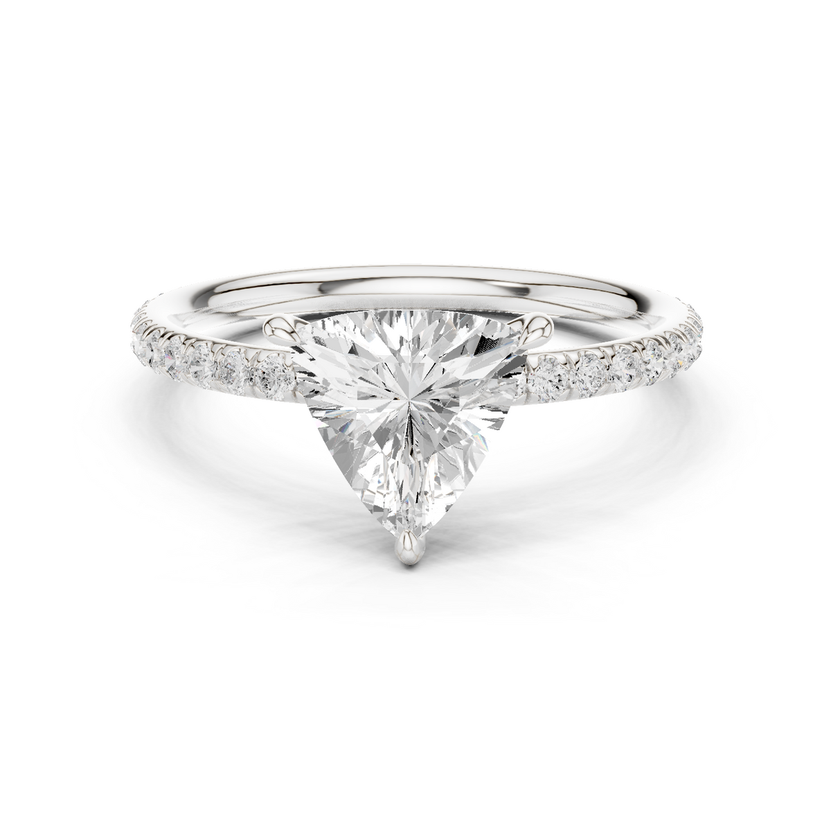 Gold 1 5Ct Pave Solitaire Three Prong Trillion Lab Grown Diamond Ixel Ring