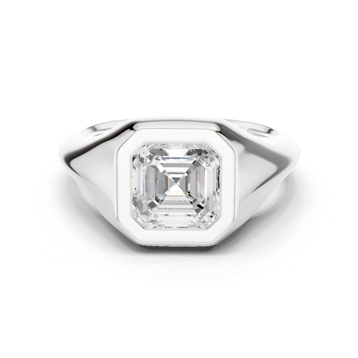 Gold 2Ct Bezel Bold Asscher Lab Grown Diamond Zerelle Ring