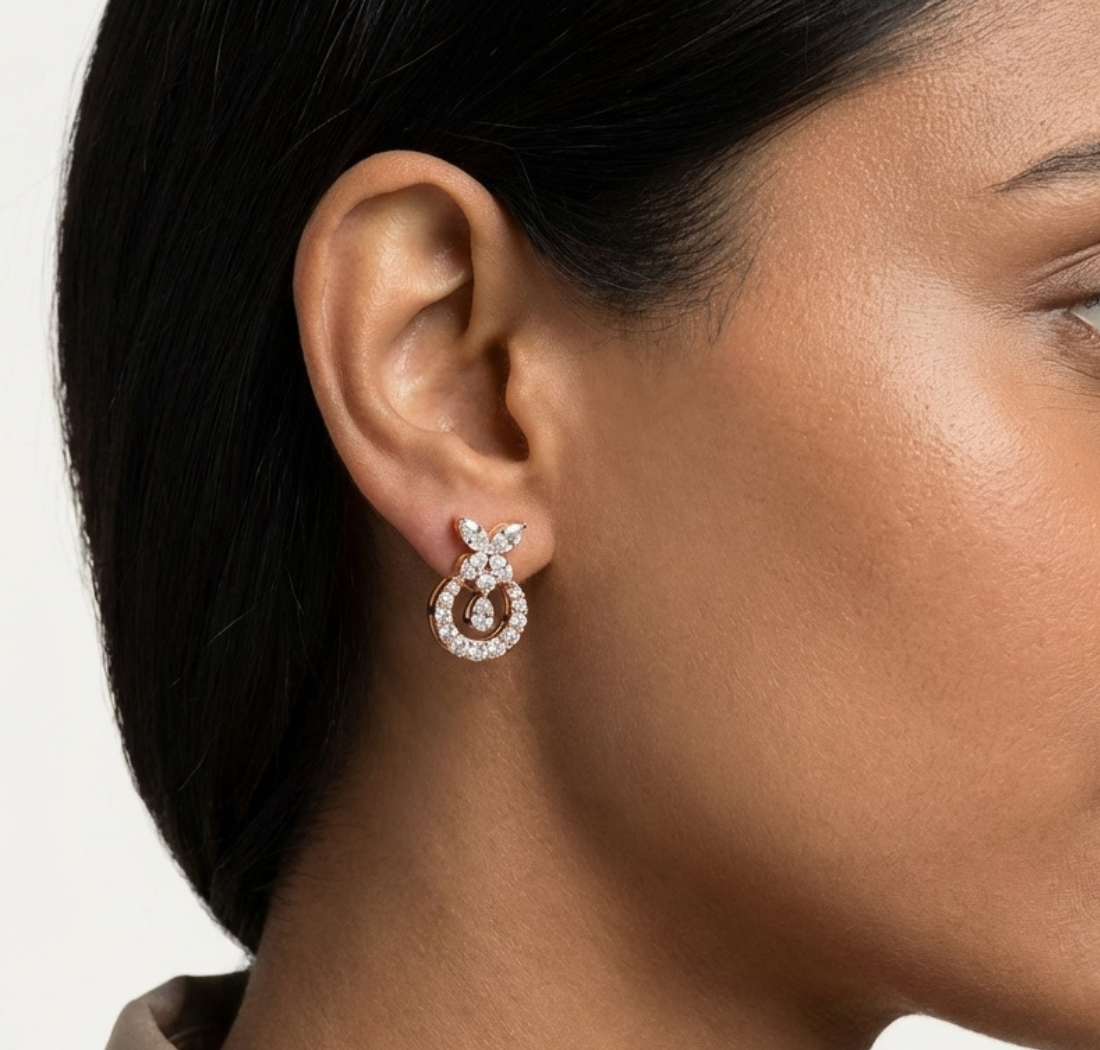 Gold 1Ct Swirl Halo Drop Design Pear Lab Grown Diamond Wylin Earring