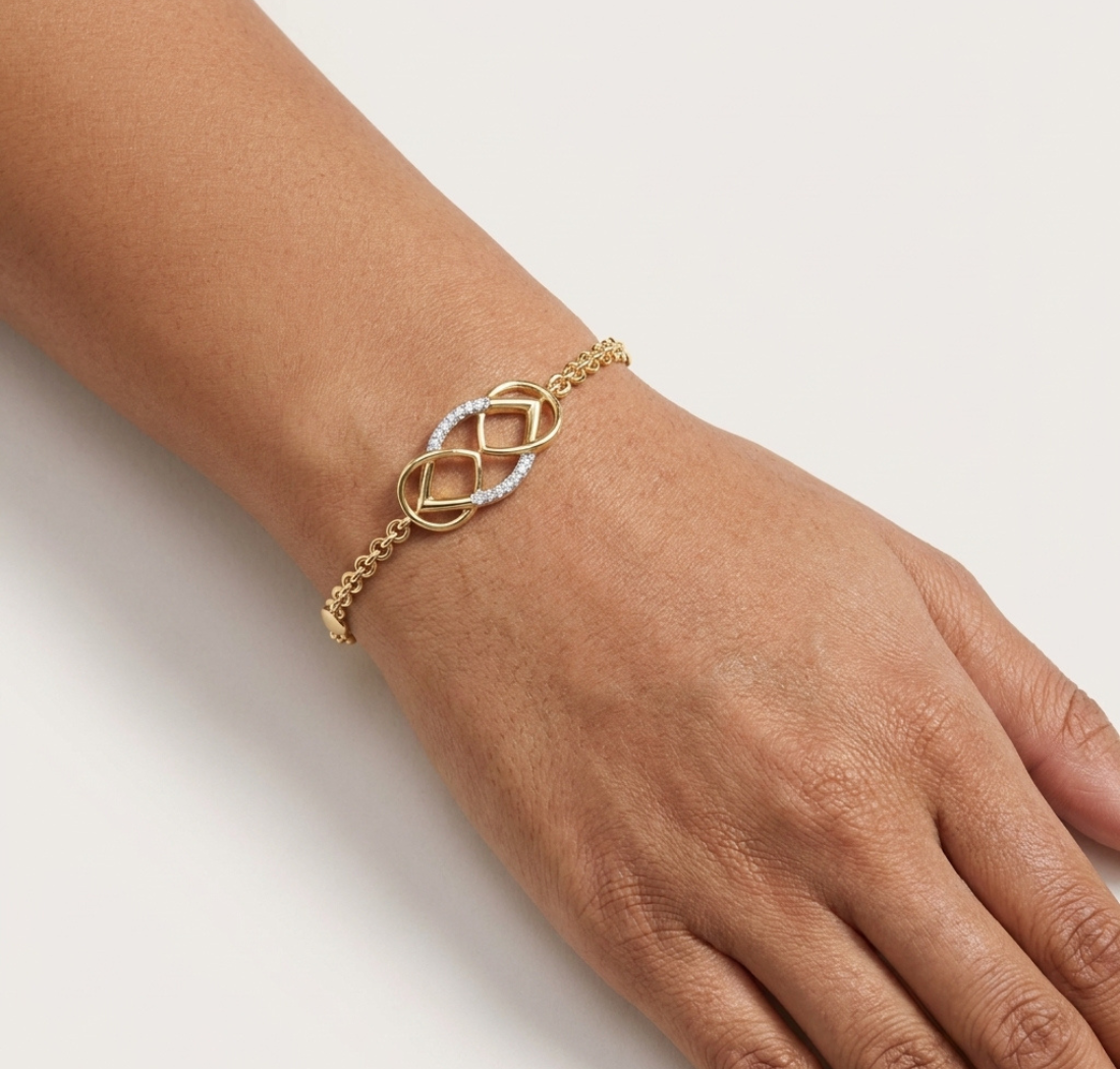 Gold Pave Infinity Round Lab Grown Diamond Xirel Bracelet