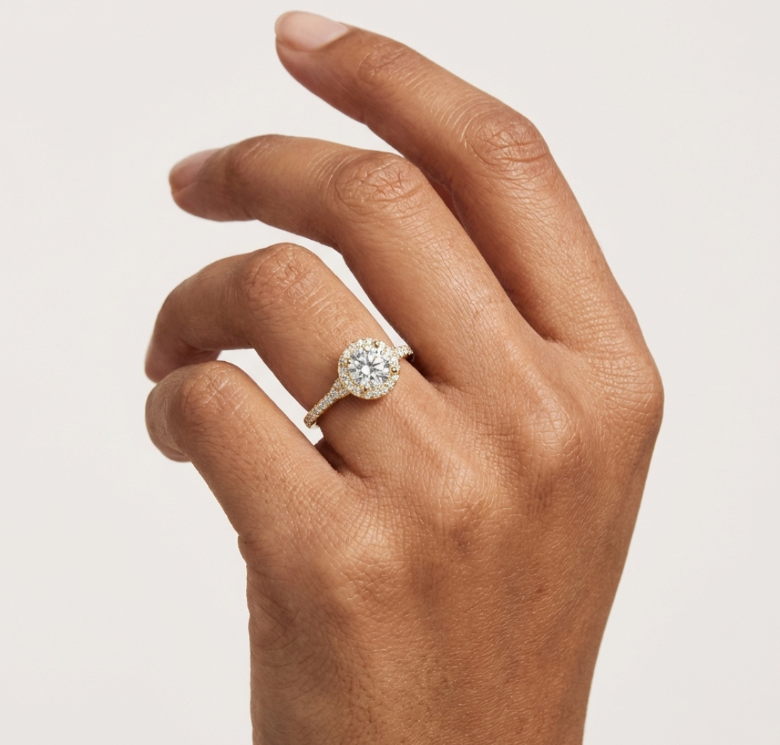 Gold 1Ct Halo Setting Classic Design Round Lab Grown Diamond Xandor Ring