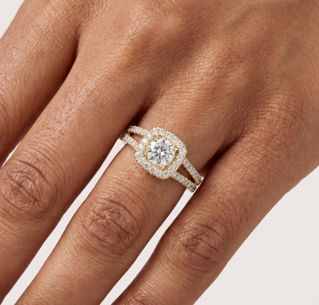 Gold 1Ct Halo Split Shank Round Lab Grown Diamond Xavyn Ring