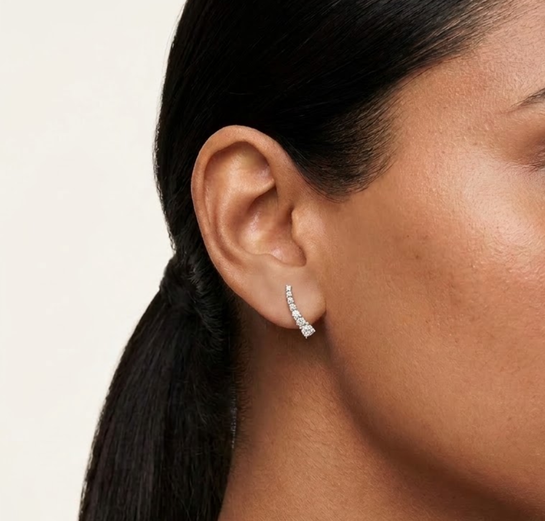 Rose Gold Graduated Line Round Lab Grown Diamond Xorina Earring