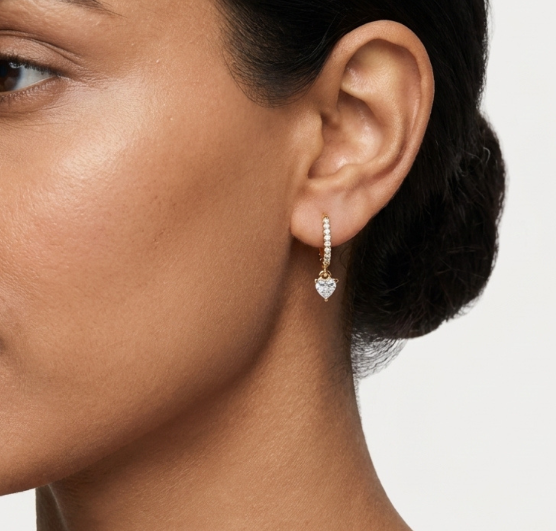 Gold 1Ct Heart Bezel Drop Lab Grown Diamond Xovra Earring