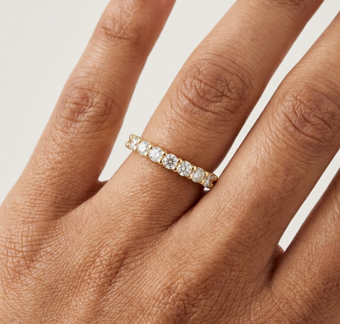 Gold Half Eternity Prong Round Lab Grown Diamond Xyvelle Ring