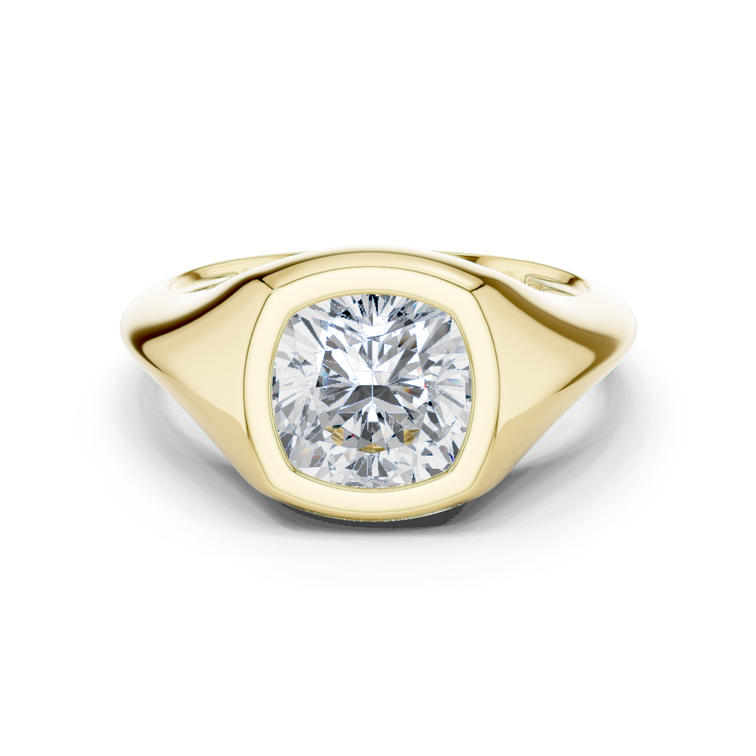 Gold 2Ct Bezel Bold Cushion Lab Grown Diamond Zyvian Ring