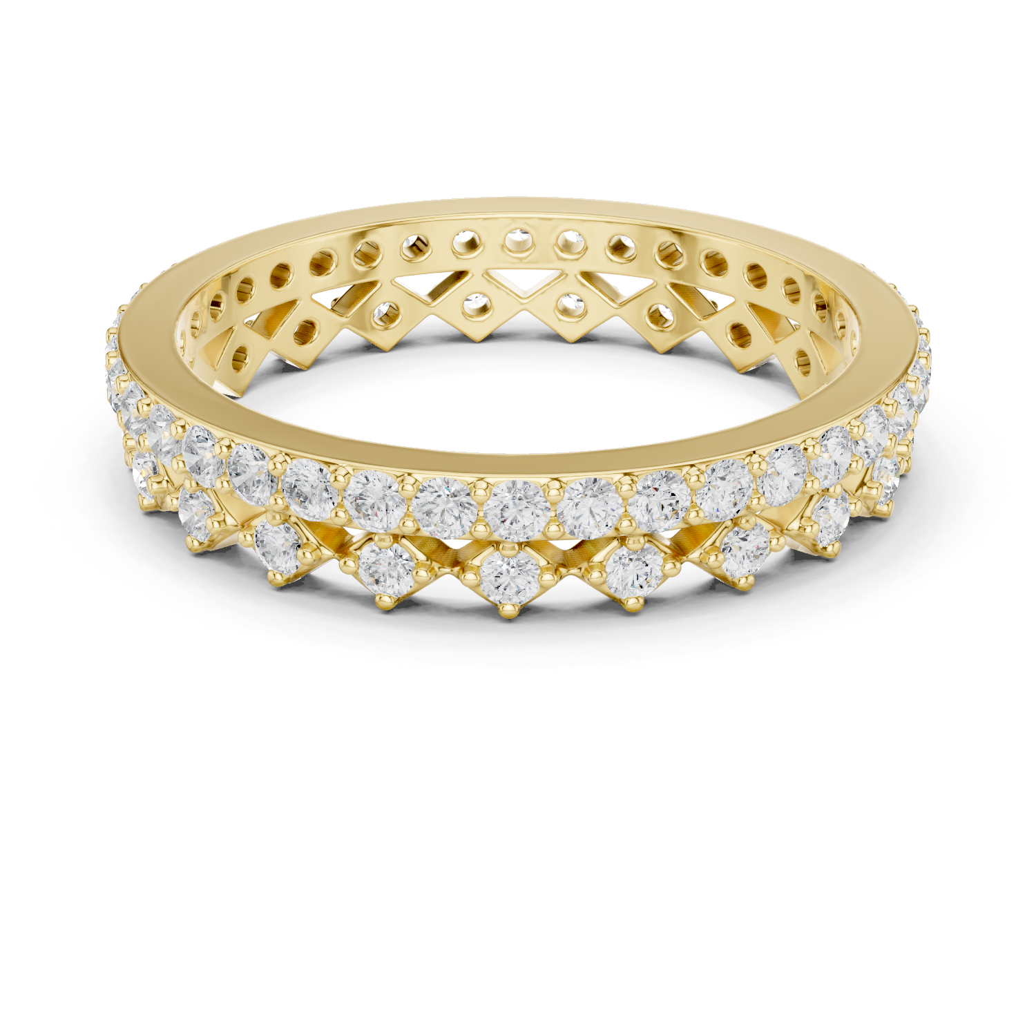 Gold 1Ct Double Pave Crown Design Round Lab Grown Diamond Oryxis Ring