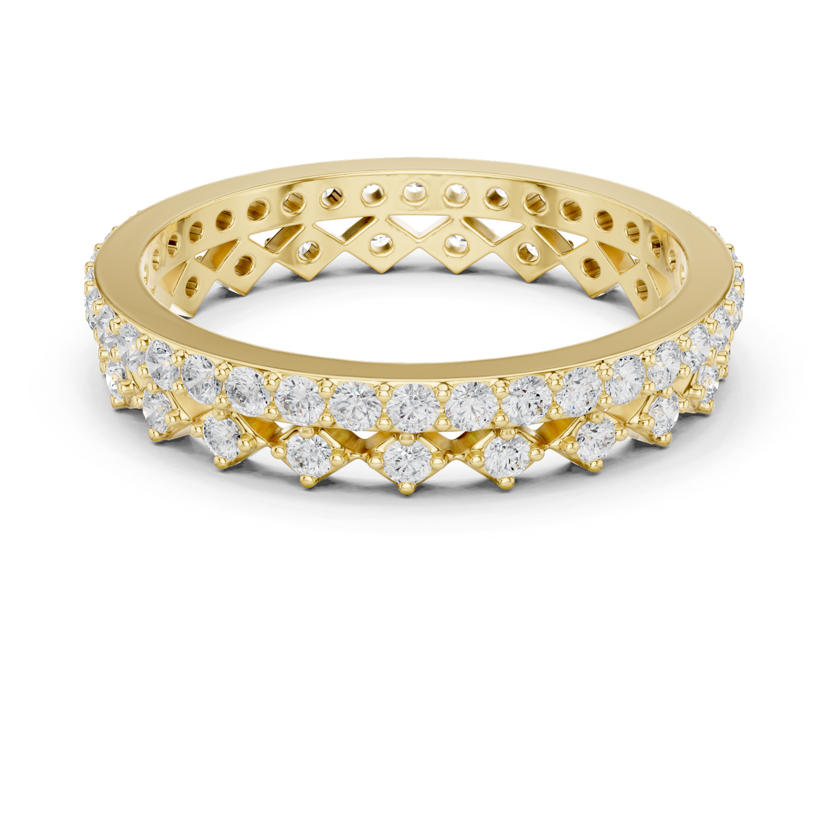 Gold 1Ct Double Pave Crown Design Round Lab Grown Diamond Oryxis Ring