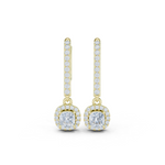 Gold Halo Drop Setting Cushion Lab Grown Diamond Elarra Earring
