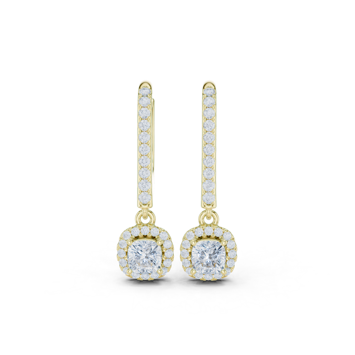 Gold Halo Drop Setting Cushion Lab Grown Diamond Elarra Earring