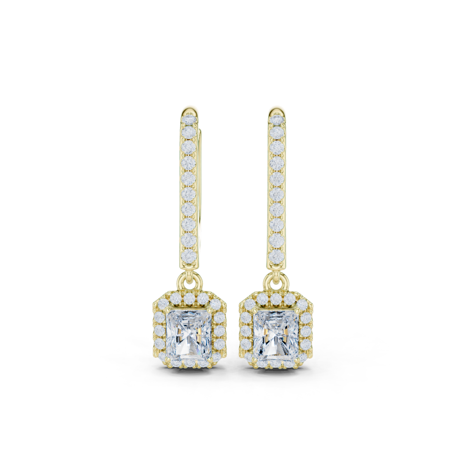 Gold Halo Drop Setting Radiant Lab Grown Diamond Sarela Earring