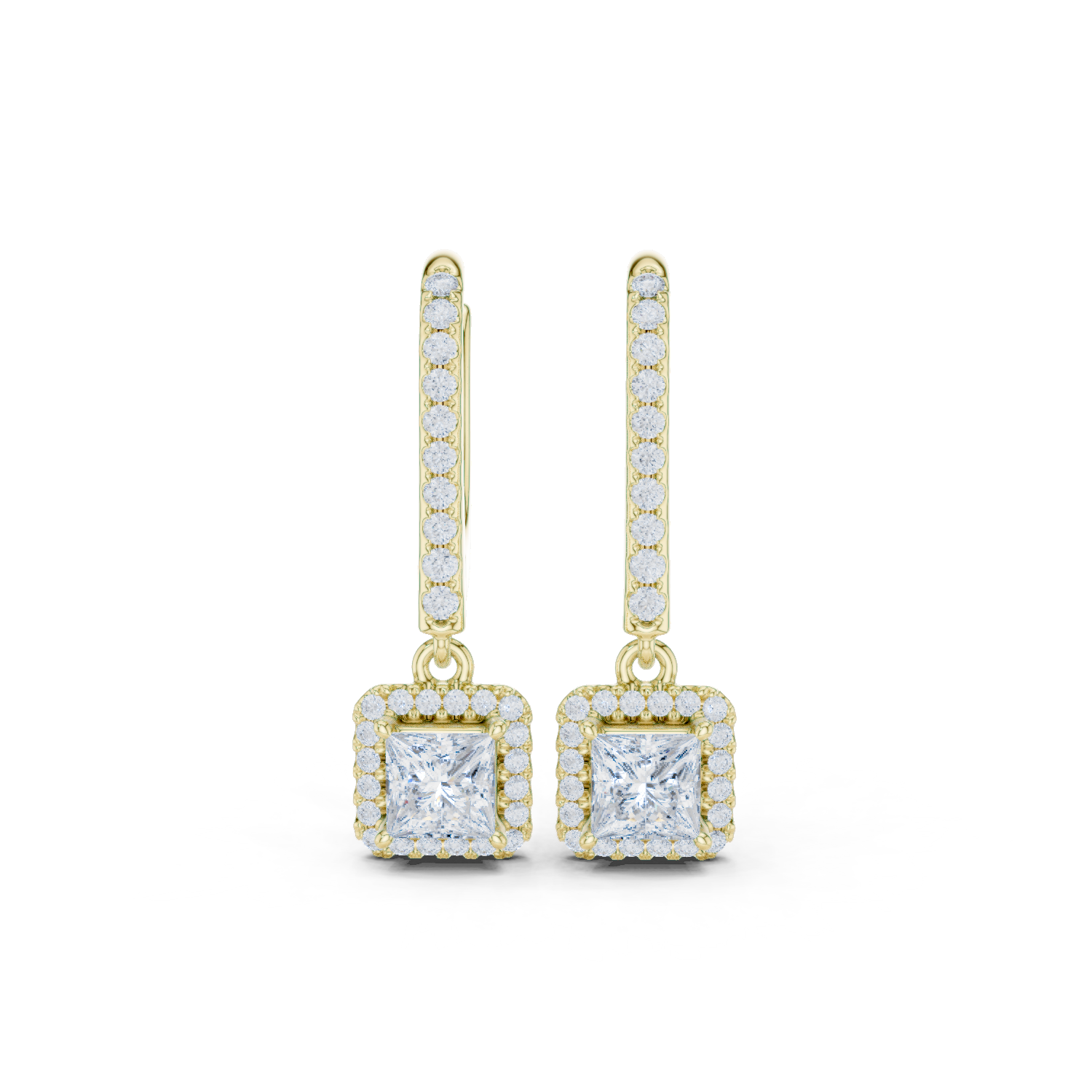 Gold Halo Drop Setting Princess Lab Grown Diamond Ardia Earring