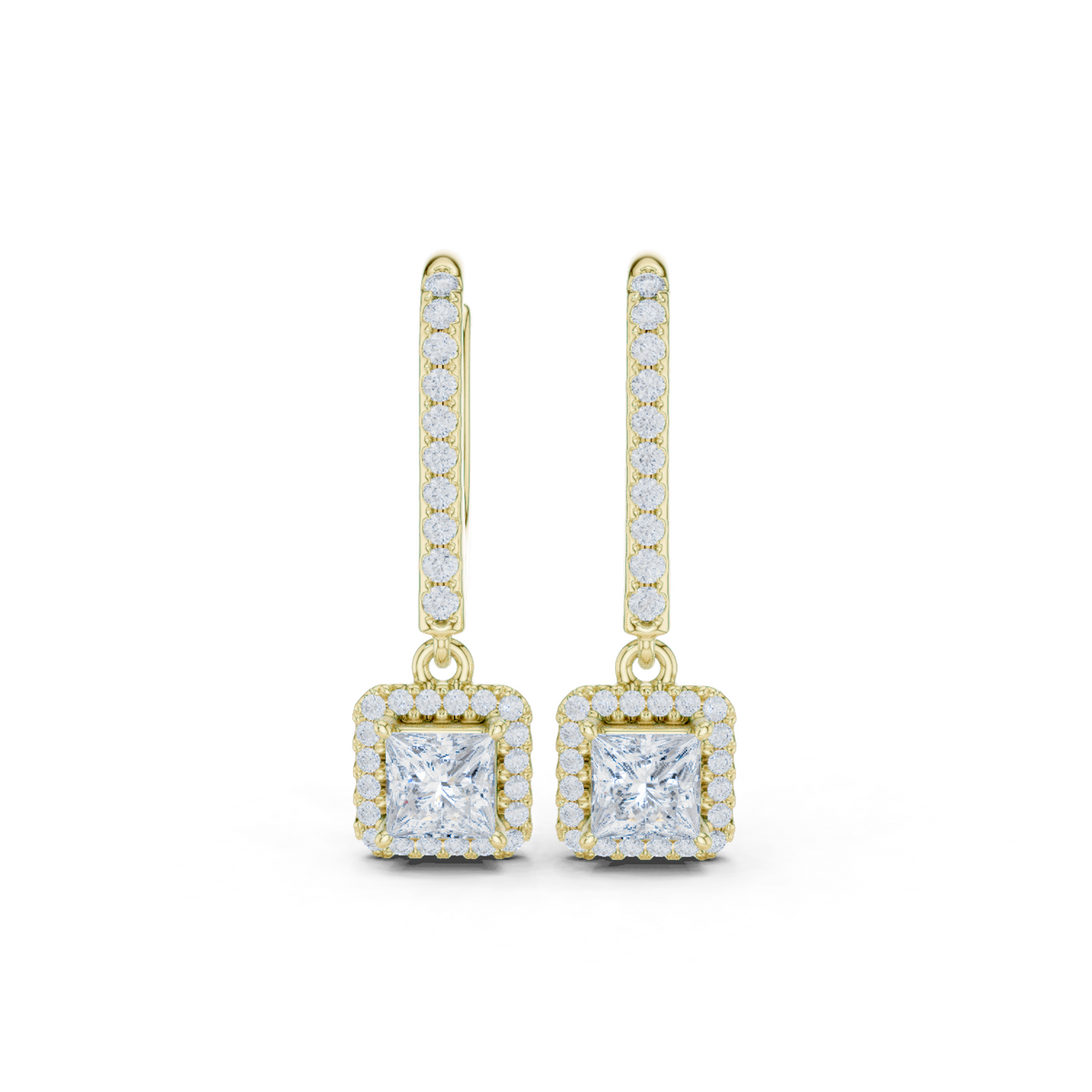 Gold Halo Drop Setting Princess Lab Grown Diamond Ardia Earring