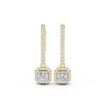 Gold Halo Drop Setting Asscher Lab Grown Diamond Aurea Earring