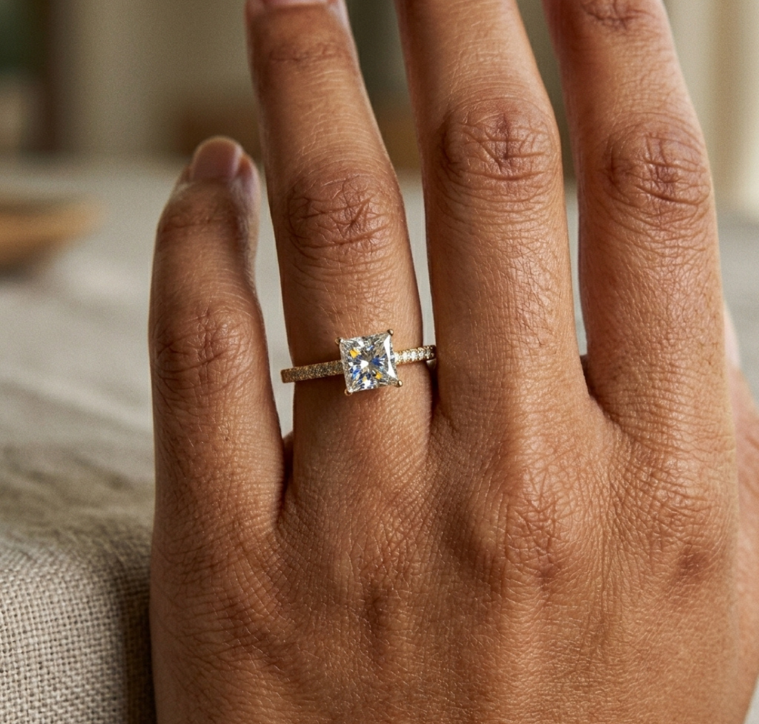 Gold Pave Princess Solitaire Lab Grown Diamond Yalyn Ring