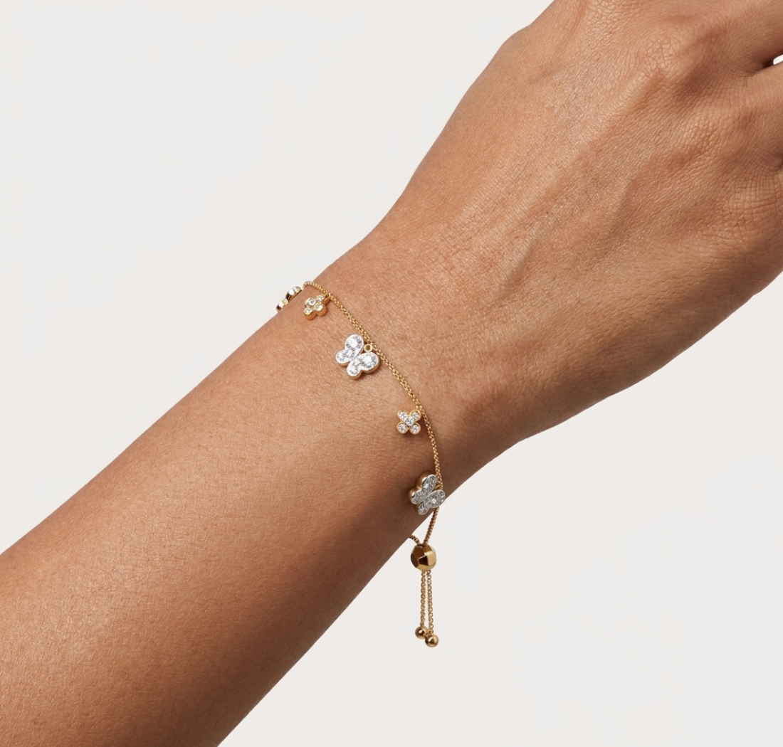 Gold 1Ct Dangle Charm Round Lab Grown Diamond Zanvix Bracelet