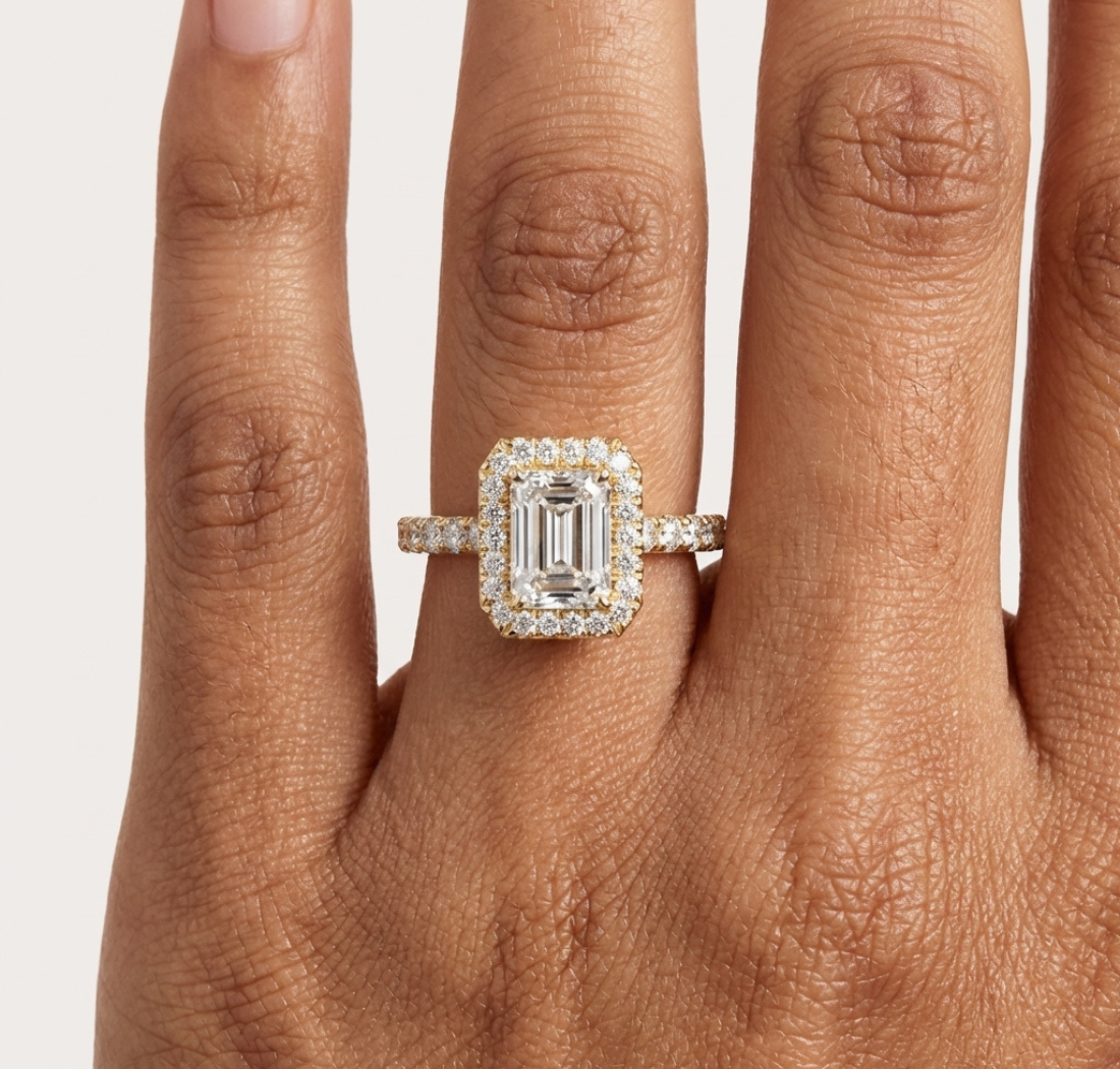Gold 1Ct Emerald Halo Pave Lab Grown Diamond Zaki Ring