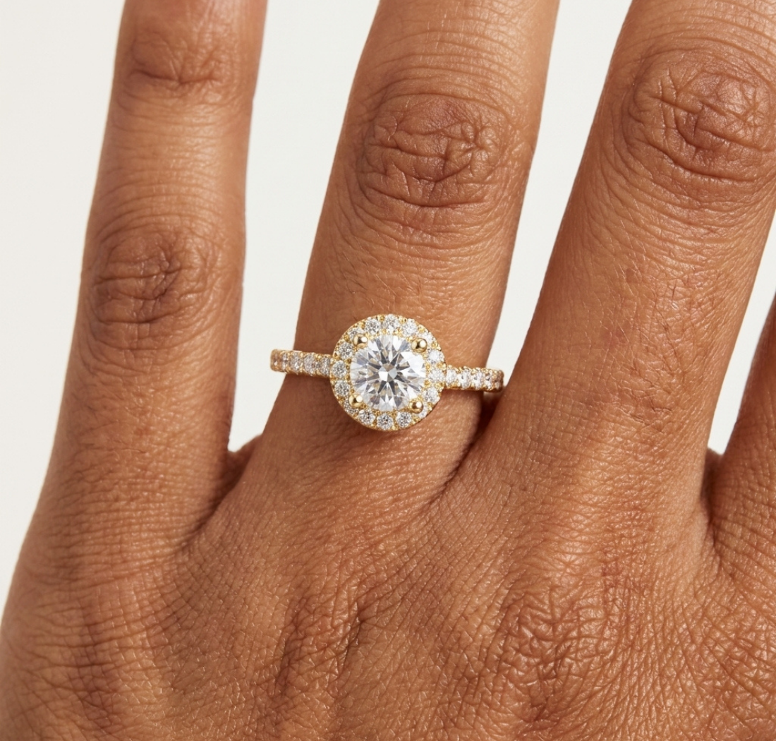 Gold 1Ct Petal Cluster Halo Round Lab Grown Diamond Zalya Ring