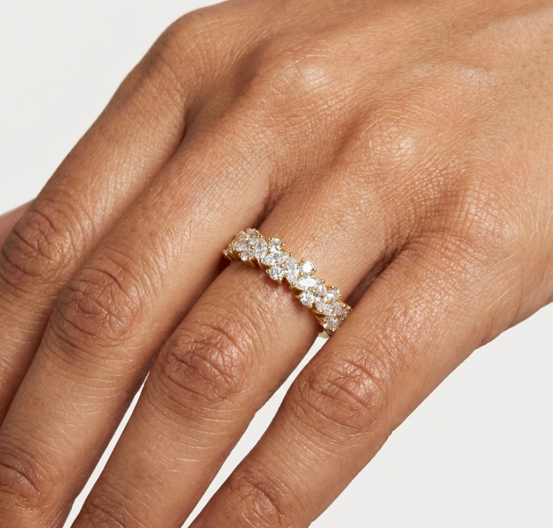 Gold Marquise Channel Half Band Lab Grown Diamond Zalyn Ring
