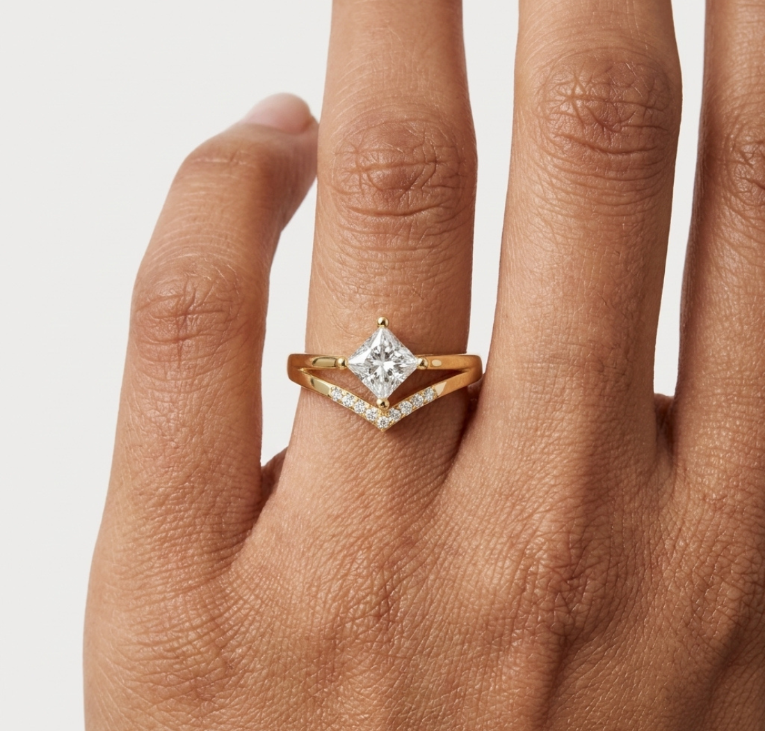 Gold Princess Chevron Lab Grown Diamond Zanvi Ring