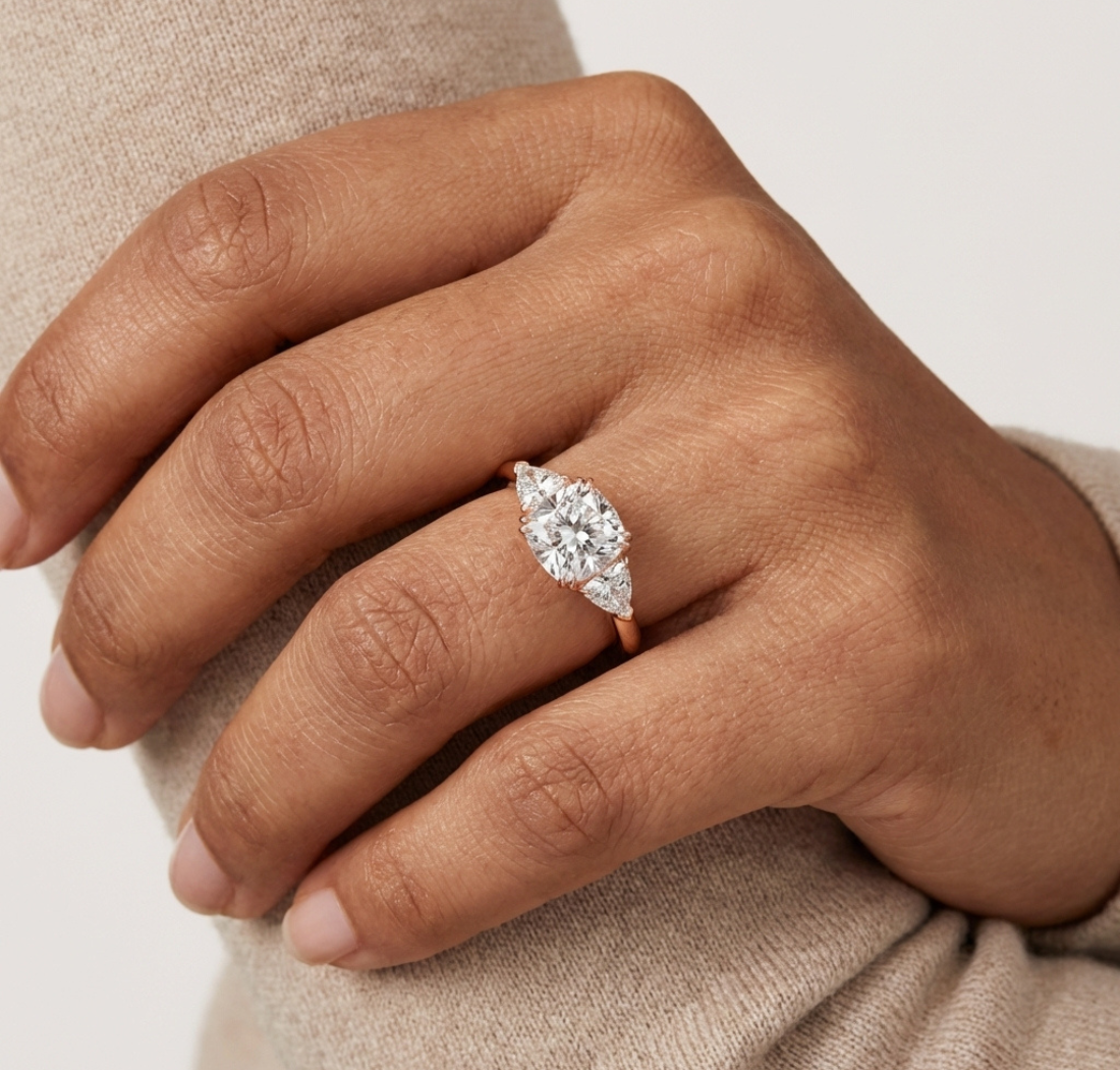 Gold 2Ct Trillion Three Stone Lab Grown Diamond Zavrix Ring