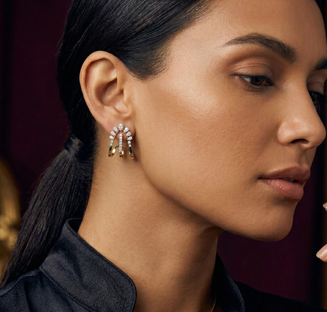 Gold 1 50Ct Pave Arc Pear Lab Grown Diamond Zelora Earring