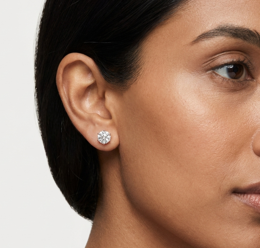 Gold 1 Ct Round 6 Prong Lab Grown Diamond Stud Earrings
