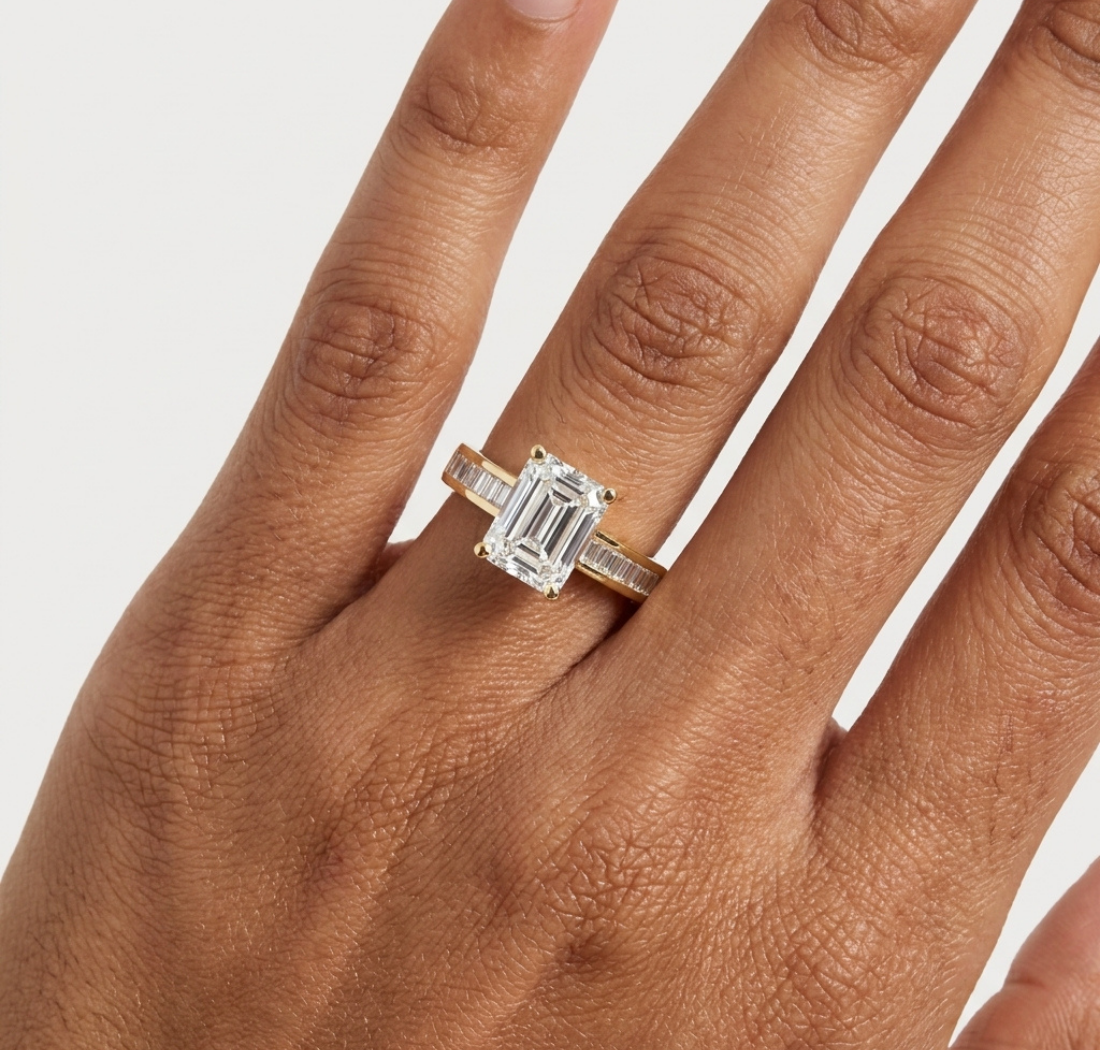 Gold 3Ct Baguette Channel Lab Grown Diamond Zelva Ring