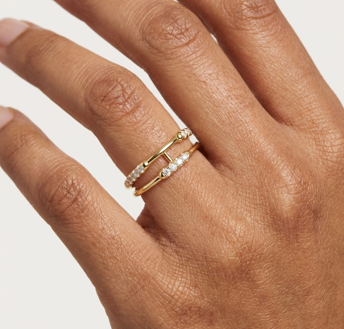 Gold Dual Band Bar Setting Round Lab Grown Diamond Zelyn Ring