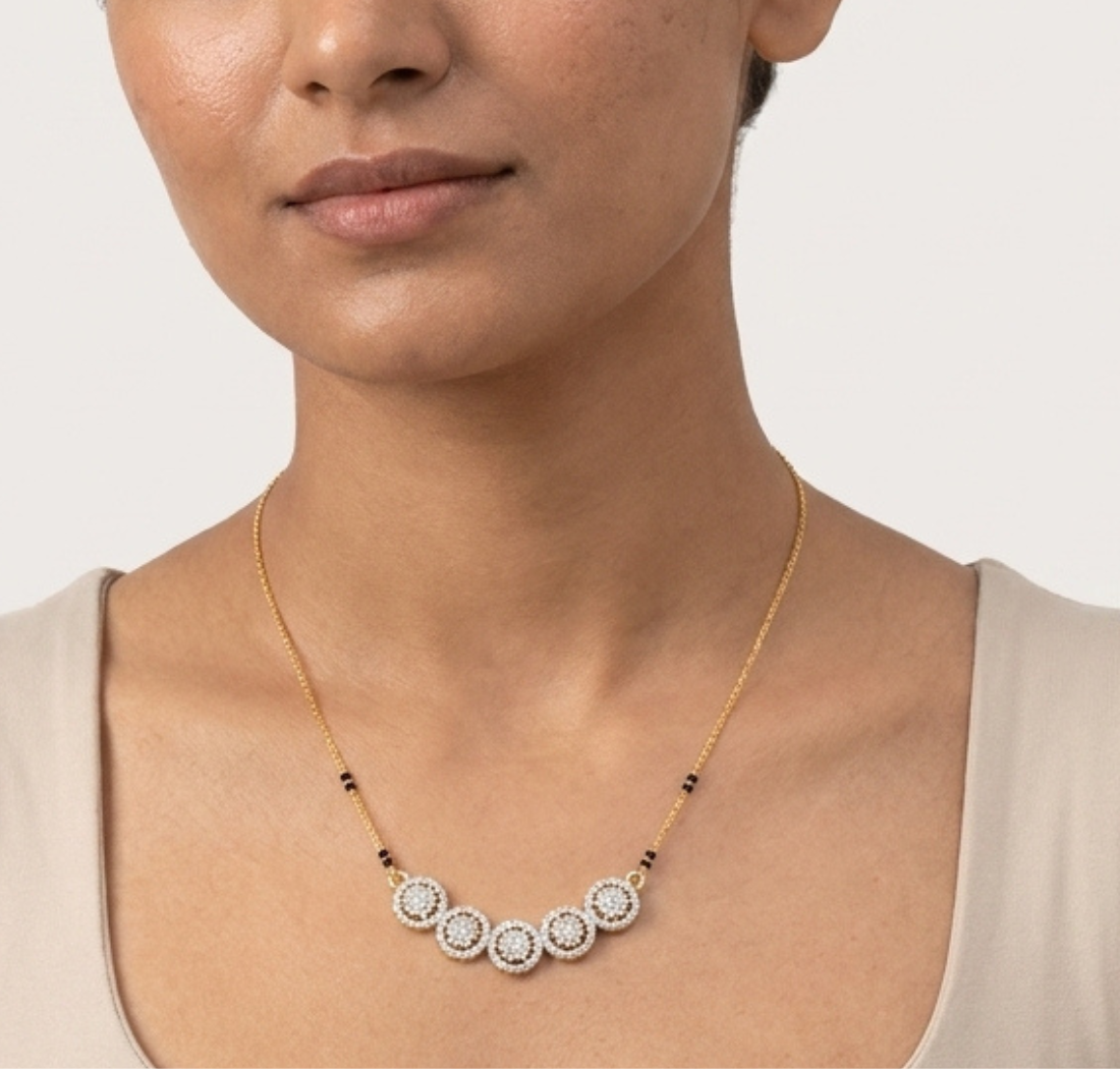 Gold 1Ct Multi Floral Cluster Round Lab Grown Diamond Zivor Mangalsutra