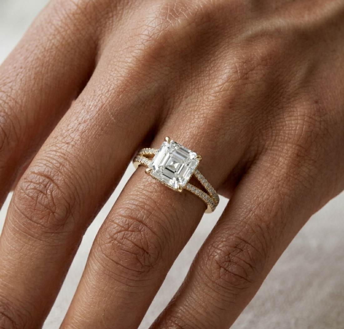 Gold 2 5Ct Asscher Pave Split Shank Lab Grown Diamond Zoraya Ring