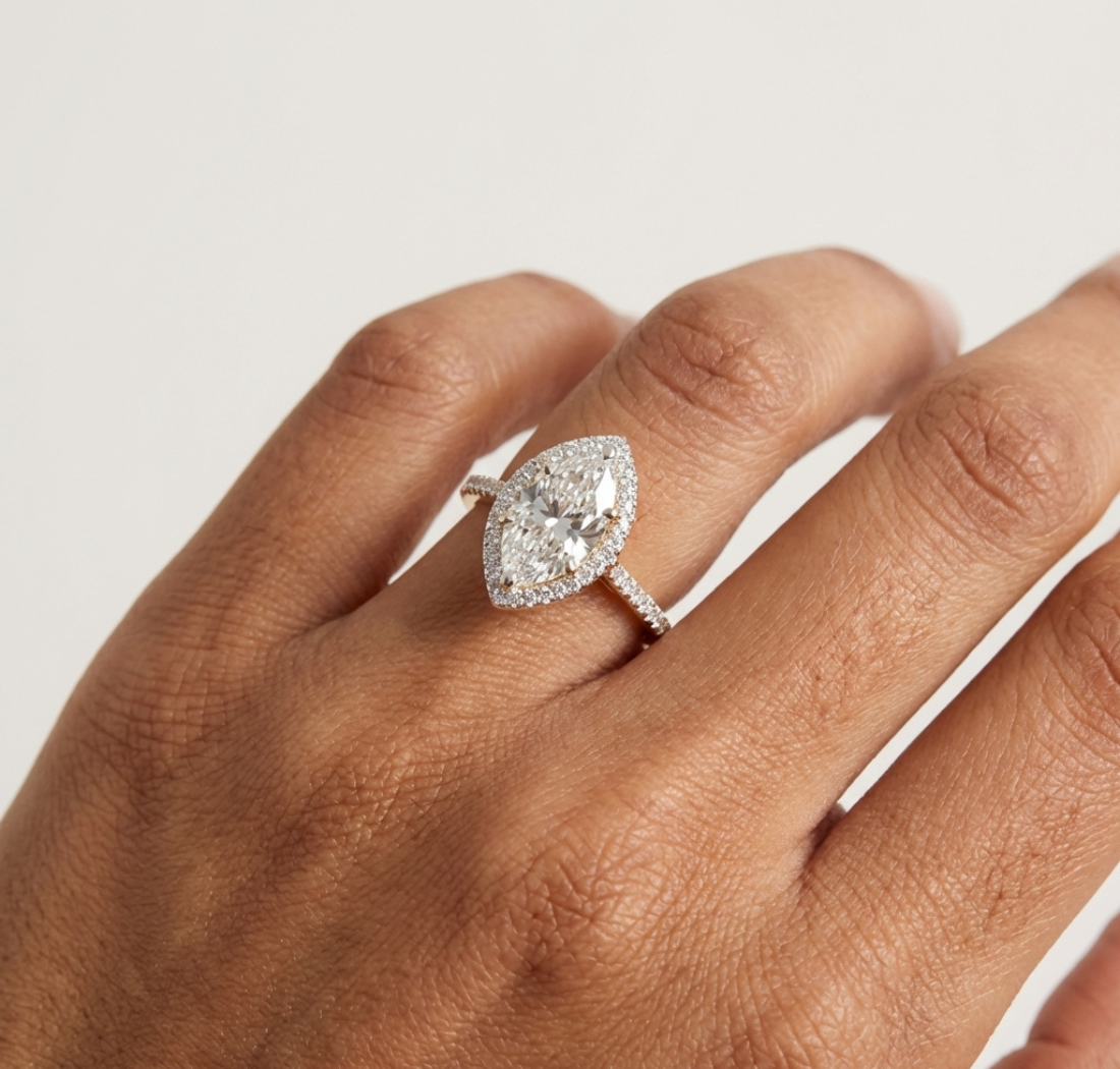 Gold 4Ct Marquise Halo Lab Grown Diamond Zorelle Ring